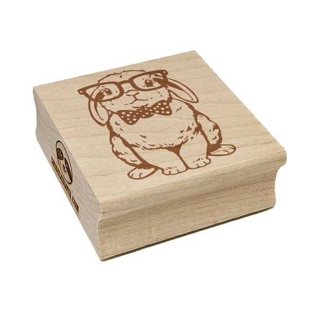 Cute Bunny Rabbit with Glasses and Bow Tie Square Rubber Stamp Stamping Scrapbooking Crafting - Medium 1.75in