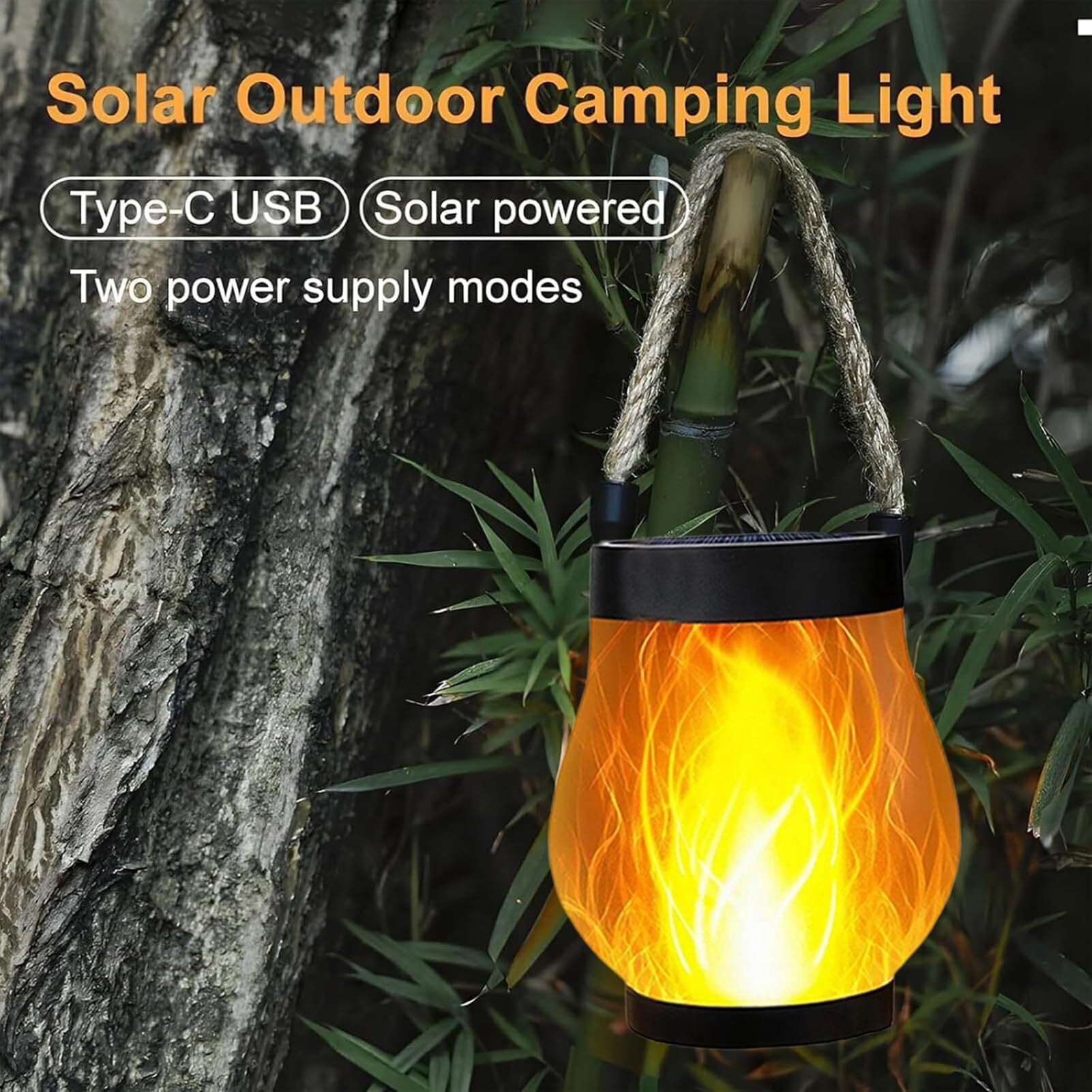 Solar Lantern Outdoor Lights, Dancing Flame Solar Lantern Outdoor Lights, Waterproof Hanging Solars Lanterns, Dual Charging Modes for Garden Yard Decoration (2pcs)