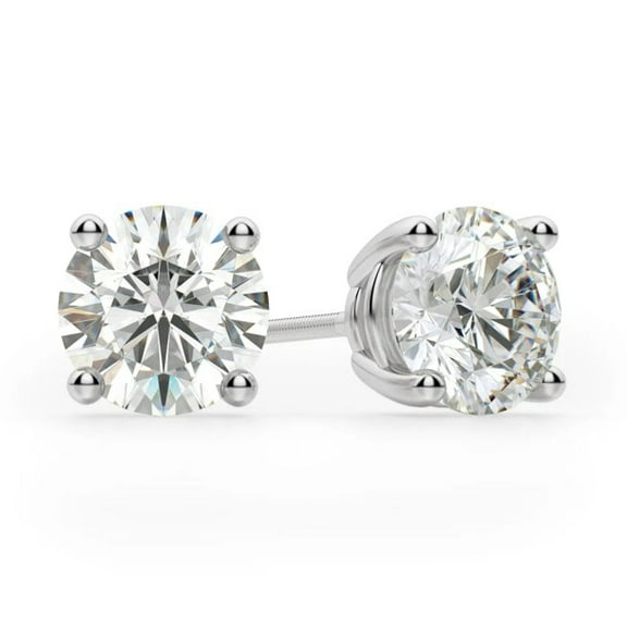 4 Carat Round Lab Created DI Stud Earrings |14K White Gold | G - VS2 | Screw Backs