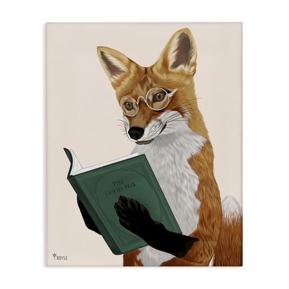 Stupell Industries Eclectic Wild Fox Reading Book Canvas Art, 24 x 30, by Tara Royle
