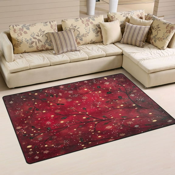 Winter Red Flowers Soft Polyester Area Rug 31''x20'', Non Slip, Memory Foam, Water Absorbent