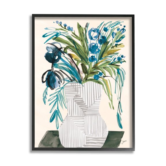Stupell Industries Modern Cascading Blue Flowers Abstract Floral Arrangement Paintings Black Framed Art Print Wall Art, 11x14, by Karyn Panganiban