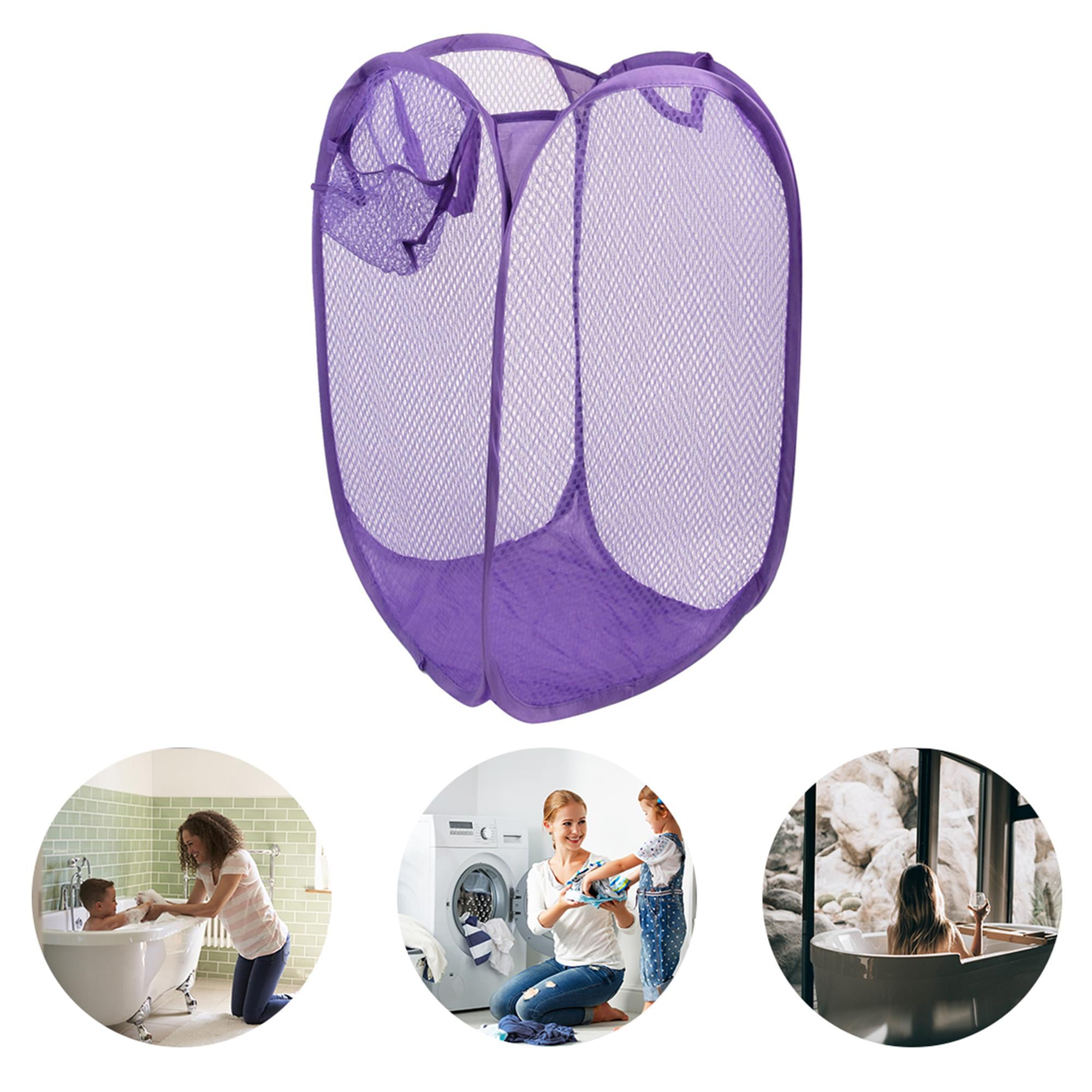Mesh Design Pop up Bags Clothes Storage Foldable Laundry Basket Purple ...