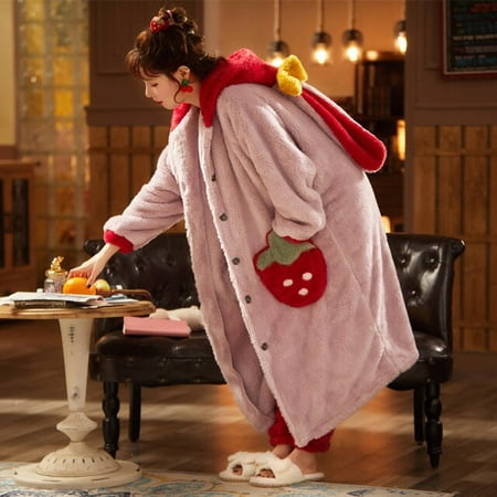 

DanceeMangoo Women Sleepwear Plus Size XXL Winter Pyjamas Intensification Nighty Loose Version Medium Style Hooded Pajamas Plush Pajama set