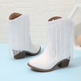 thumbnail image 4 of Hjtefg Girls Western Cowboy Boots - Leather Ankle Booties with Tassels, Classic Solid Color Fashion Footwear for Cool Weather,Color: 4-White Size: 10-10.5 Years, 4 of 7