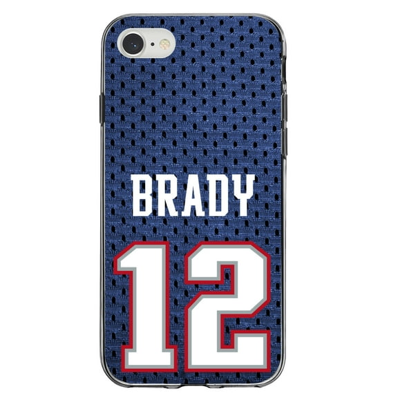 DistinctInk Clear Shockproof Hybrid Case for iPhone 7 8 SE (2020 Model) 4.7" Screen TPU Bumper Acrylic Back Tempered Glass Screen Protector - Brady 12 Jersey - Football Team
