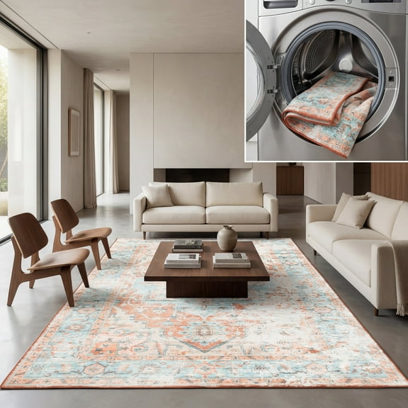 SAFAVIEH Arizona Hedley Botanical Area Rug, Turquoise/Rust, 8' x 10'