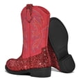 thumbnail image 3 of Dazzher Girls Red Glitter Cowgirl Boots Western Round Toe Mid Calf Side Zipper Boots for Toddler Little Big Kid, 3 of 5