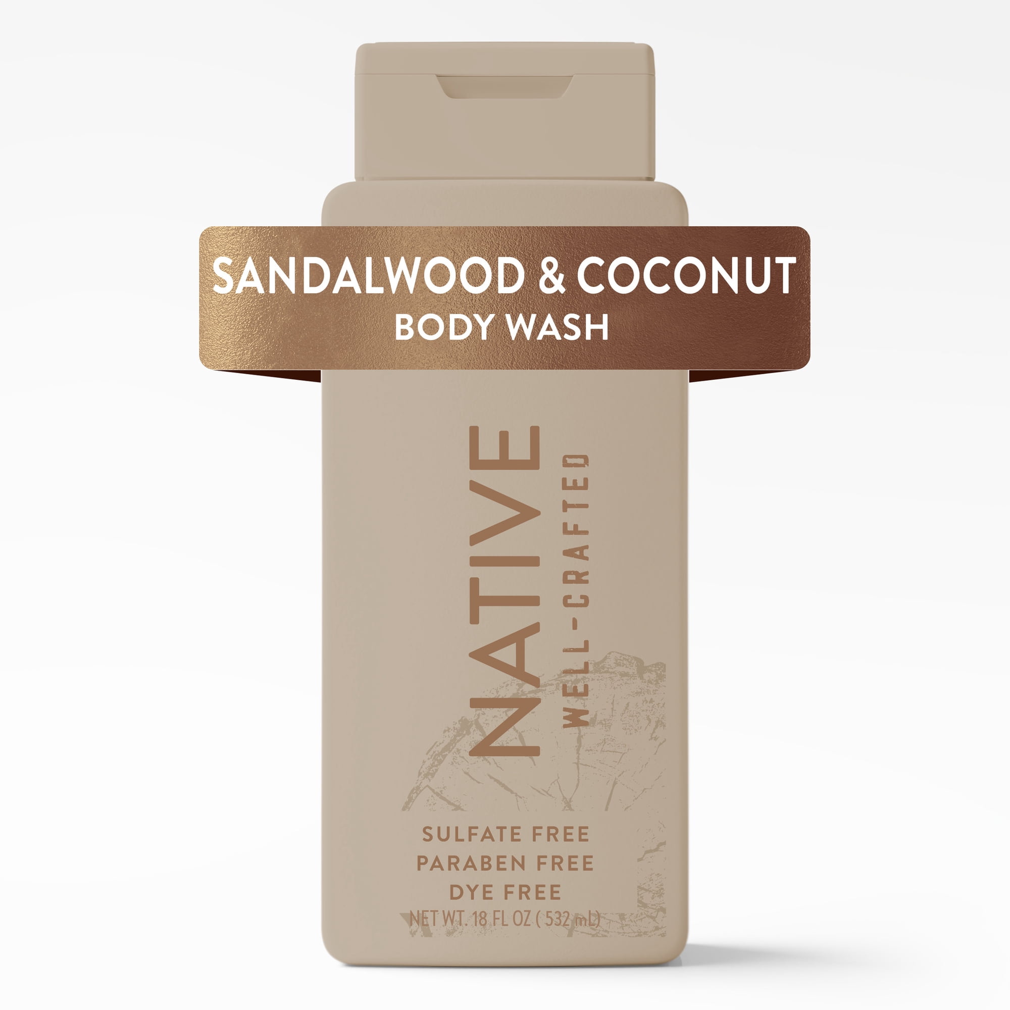 Native Men's Body Wash, Sandalwood & Coconut, Sulfate Free, Well-Crafted, 18 fl oz