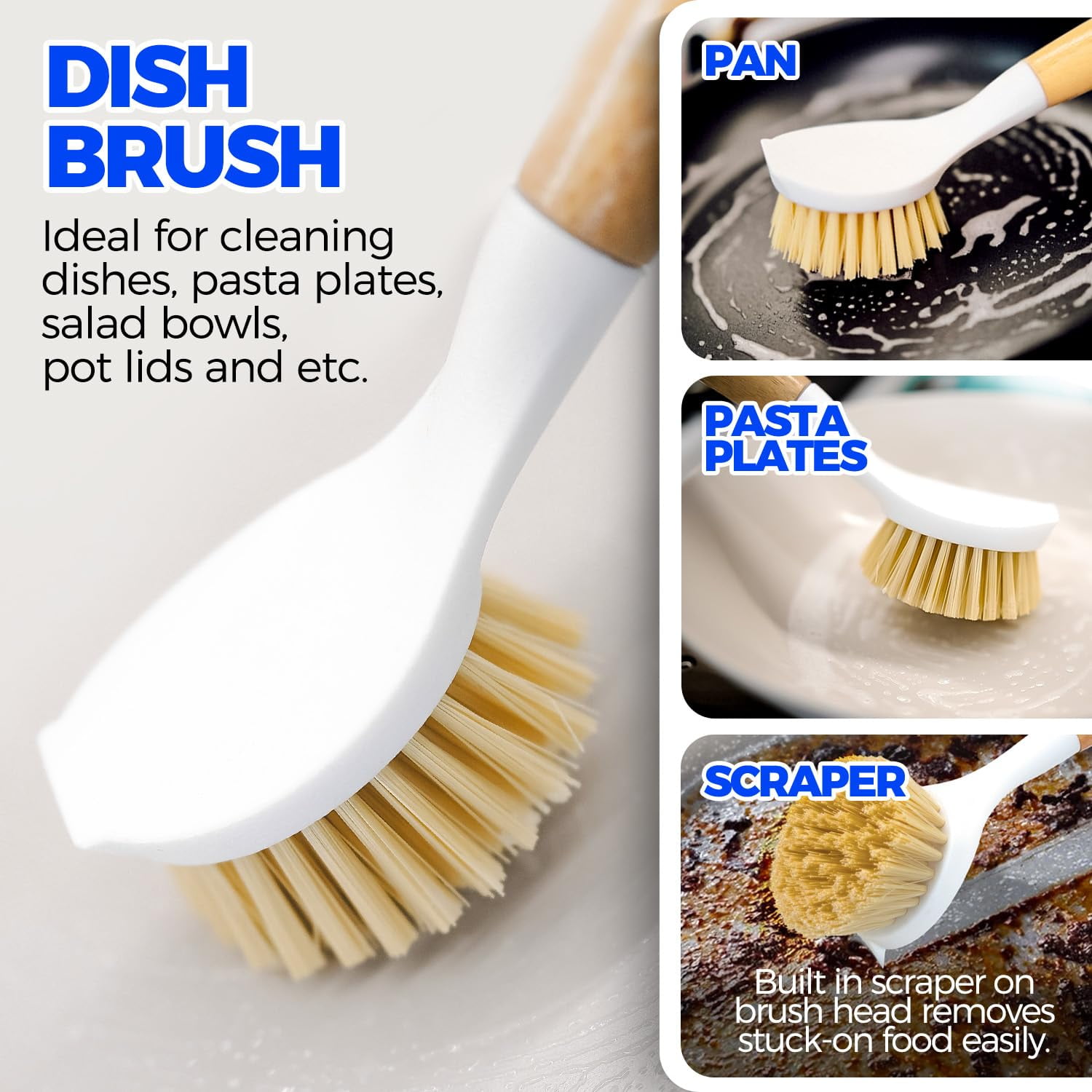 6 Pack Dish Brush Scouring Pad Set with Bottle Brush, Dish Brush, Palm Scrub Brush and Straw Brush, Dish Scrubber Long Handle for Dish Bottle Cup Skillet Wok Pot Pan Cast Iron, Yellow