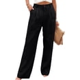 thumbnail image 2 of Womens Casual Cotton Linen Pants Lightweight Summer Loose Fit High Waist Straight Leg Plus Size Solid Lounge Trousers Black L, 2 of 5