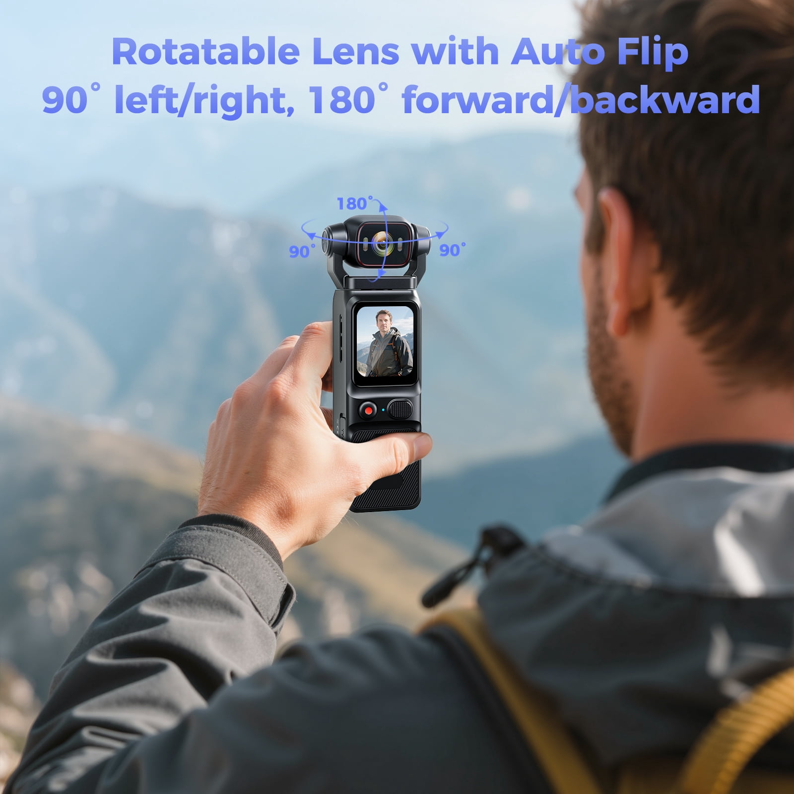 4K/30FPS 48MP vlogging Camera Pocket Action Camera with 6-Axis Stabilization 180° Rotatable Lens 160° Wide Recording WIFI Digital Vlog Camera for YouTube Travel Creators