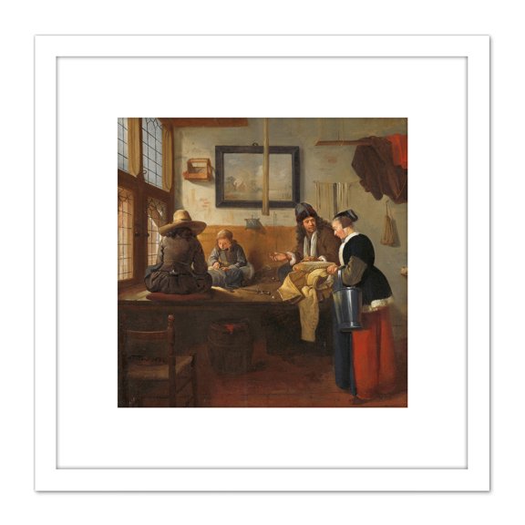 Van Brekelenkam The Tailor's Workshop Painting 8X8 Inch Square Wooden Framed Wall Art Print Picture with Mount