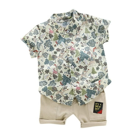 

B91xZ Baby Boy First Birthday Outfit Shorts Set Outfits Kids Toddler Cartoon Shirt Gentleman Floral Baby Boys Tops Boys Yellow Size 18-24 Months
