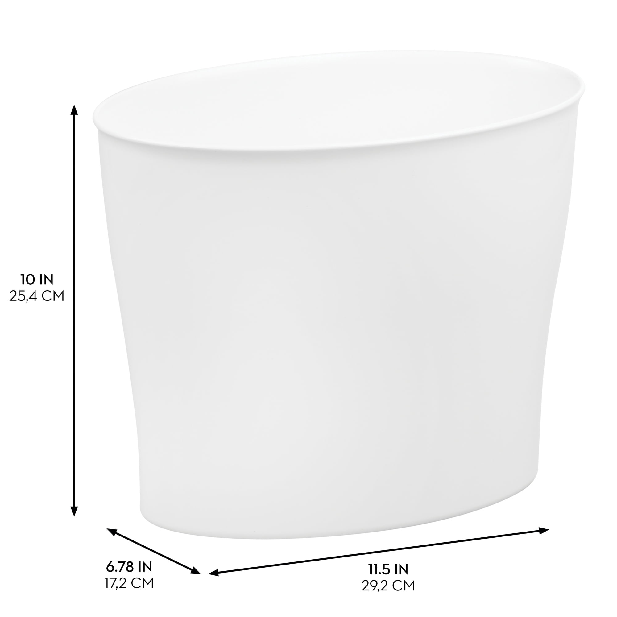 iDesign Nuvo Bathroom Trash Can, 3.4 Gallon, Plastic Oval Open Top Garbage Bin, Made in USA, 2 Pack, White