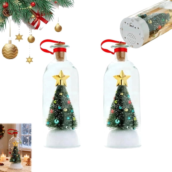 Recordable Christmas Tree Message in a Bottle Ornament, Snowy Scene Glass Bottle Decoration for Tree and Home, Voice Recording Holiday Keepsake with Playback
