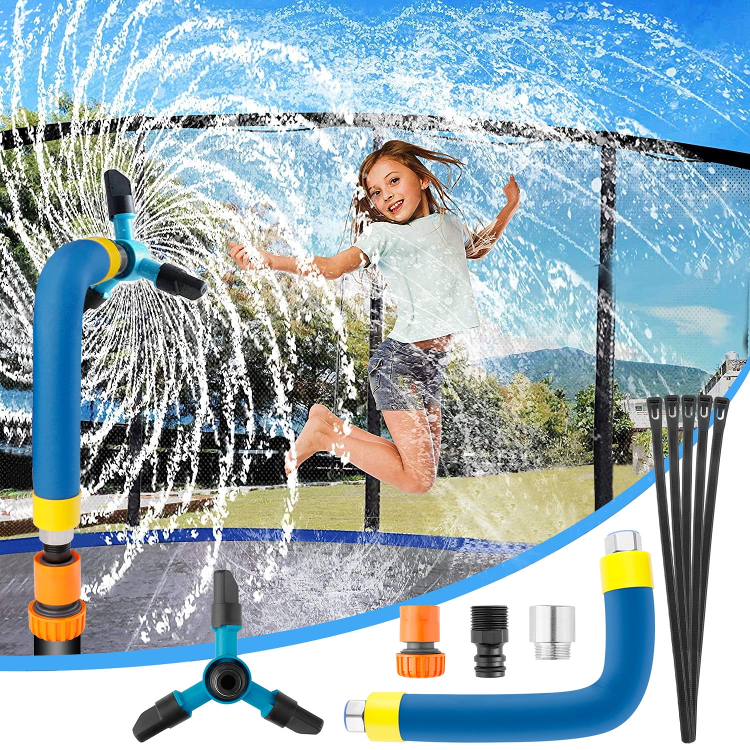 Trampoline Sprinkler for Kids Backyard Toys Stakes Baby Pool Outside Summer waterpark Hose Traveling Accessories Water Slides 