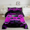 thumbnail image 2 of Purple Gaming Kids Queen Comforter Set - Gamer Comforter Boys Queen Size Bedding Set, Neon Lights Abstract Geometry Design Gamer Room Decor, 2 of 5