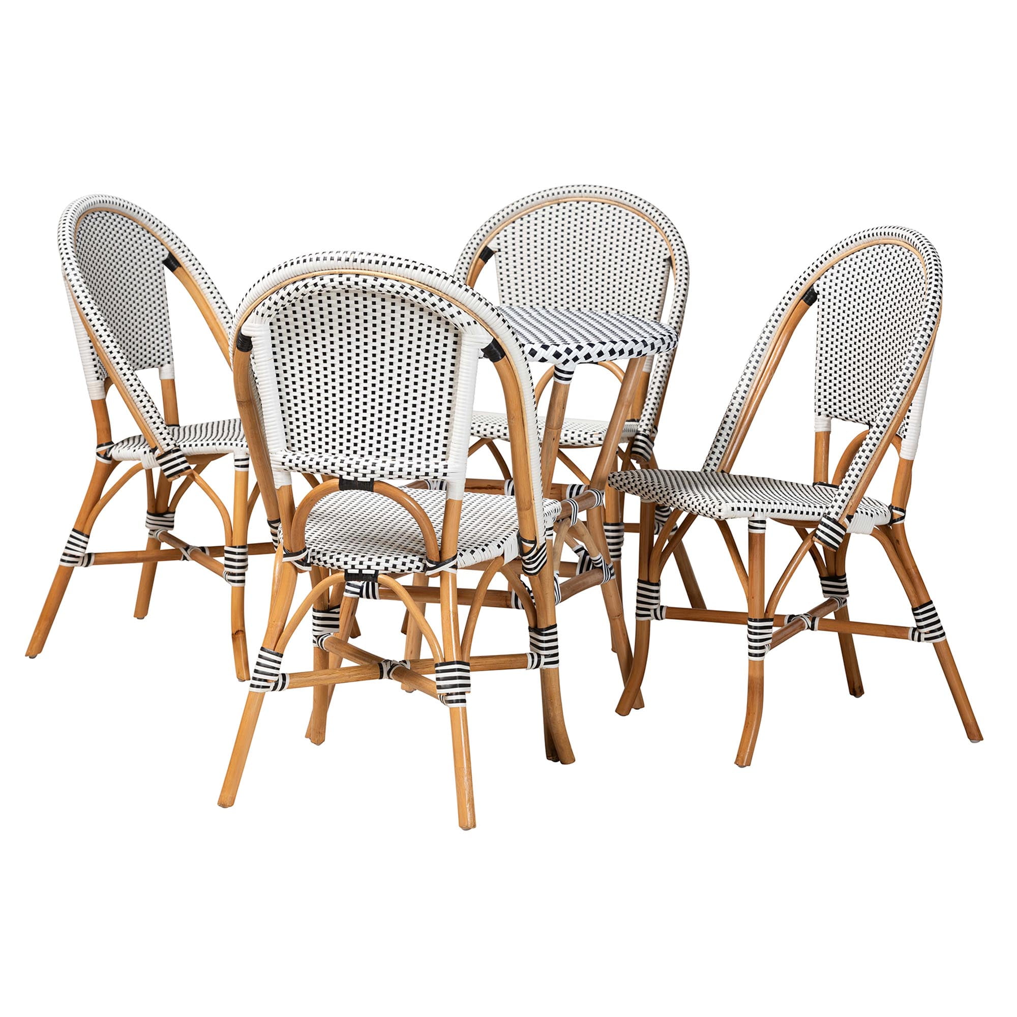 Baxton Studio Genica Rattan French Provincial Dining Sets, 5-Piece, Brown