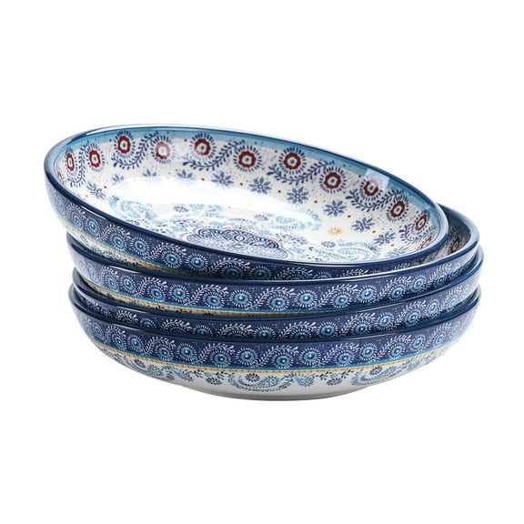Bico Blue Talavera 35oz Dinner Bowls, Set of 4, for Pasta, Salad, Cereal, Soup & Microwave & Dishwasher Safe