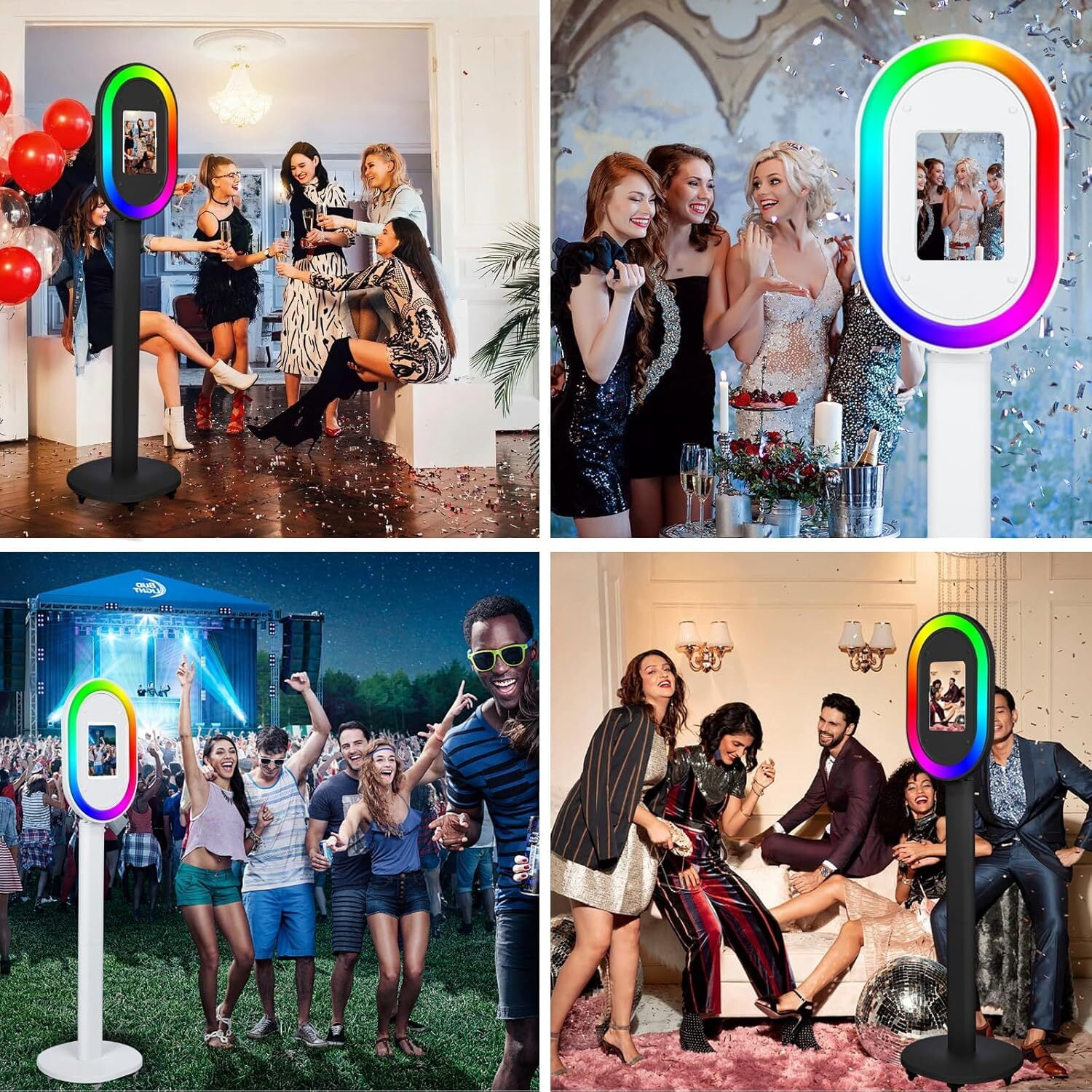 Portable iPad Photo Booth Stand with RGB Ring Light - Compatible with 10.2" to 13" iPad Pro/Air, Party Selfie Station for Weddings & Corporate Events (White/Flight Case)​