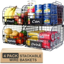 4 PACK Wire Stackable Baskets for Organizing,Fruit Basket for Kitchen,Pantry organizers and storage,12"x10.4"x7.8" Metal Baskets,Vegetable,Fruit,Snack,Onion,Potato,Can,K-Cup Organization,Black