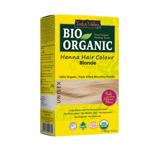 Indus Valley Bio Organic Natural Henna Color de cabello para mujeres Rubio 3.53 oz | de canas y tinte capilar de larga duración | Color de cabello a base de hierbas vegano y libre de crueldad anim