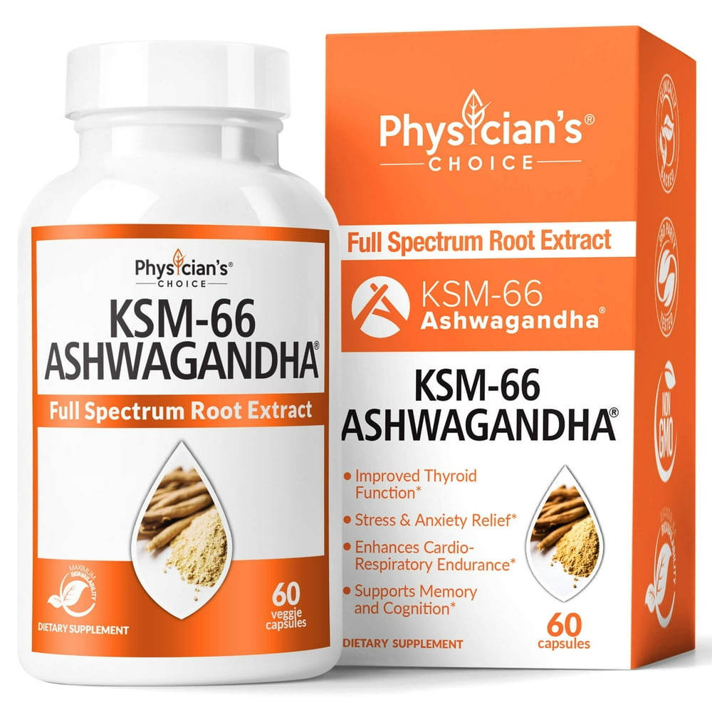 Physician's Choice KSM 66 Ashwagandha Capsules, 1000mg, 60 Ct