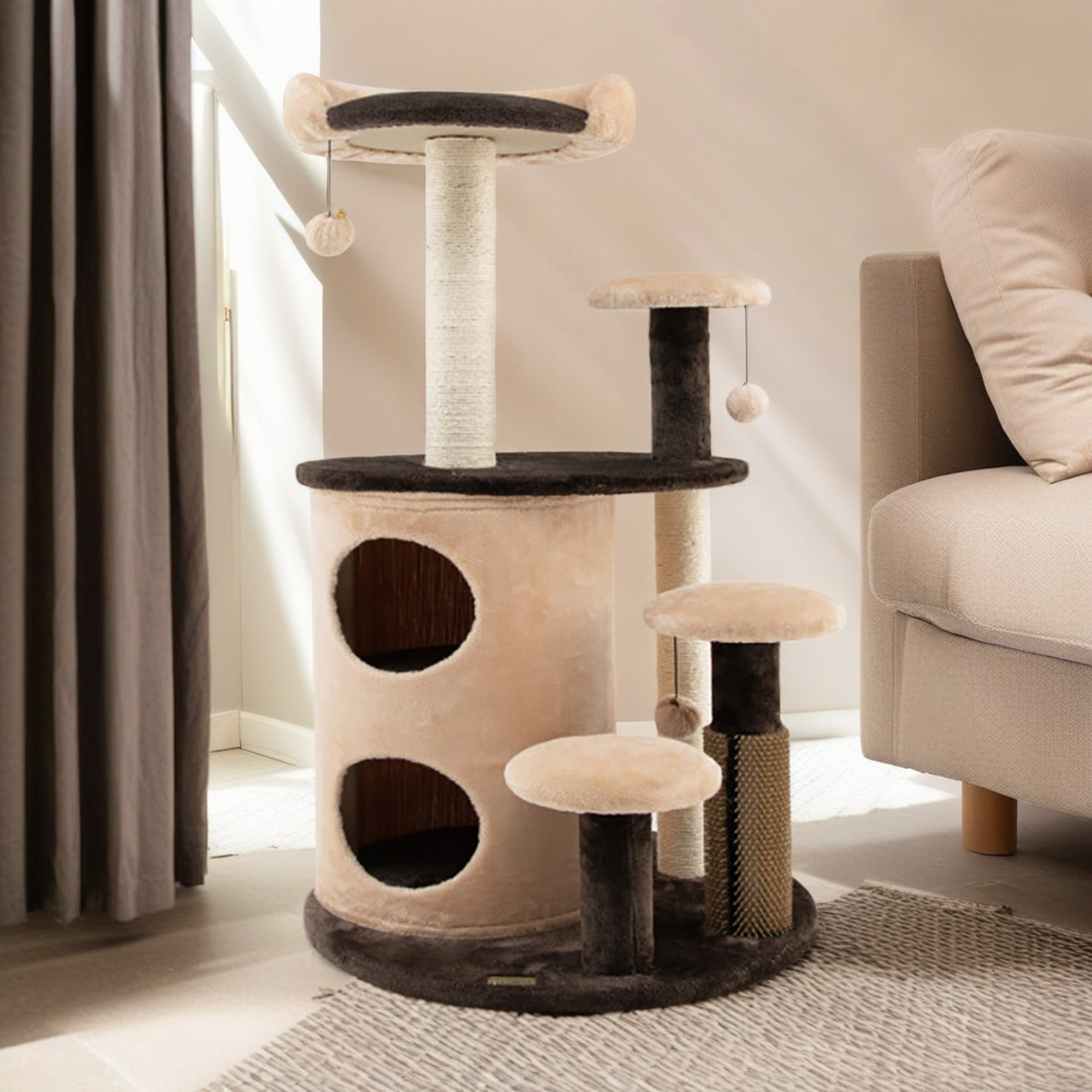 resenkos 40" Cat Tree Tower, Multi-Level Activity Cat Tree House with 2-Tier Cat-Hole Condo, Perch and Hanging Ball, Brown