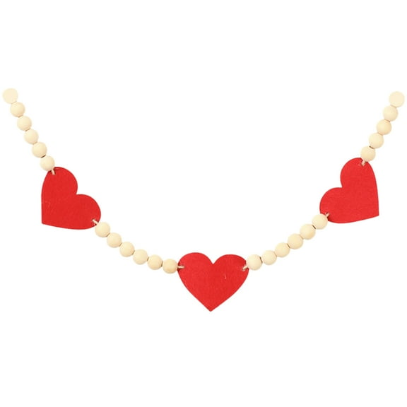 Masteelf Chic Wooden Heart Bead Garland for Decor Red Valentine's Day Party Supply 7.8 Inches