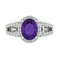 thumbnail image 2 of 2.78ct oval cut purple natural amethyst 18k white gold halo Bridal Wedding Engagement Promise Anniversary Ring for Women size 8.25, 2 of 7