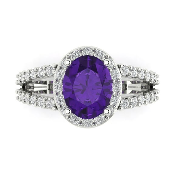 Solitaire with Accents Engagement Ring for Women - 2.6ct Natural Amethyst in 14K White Gold Promise Ring