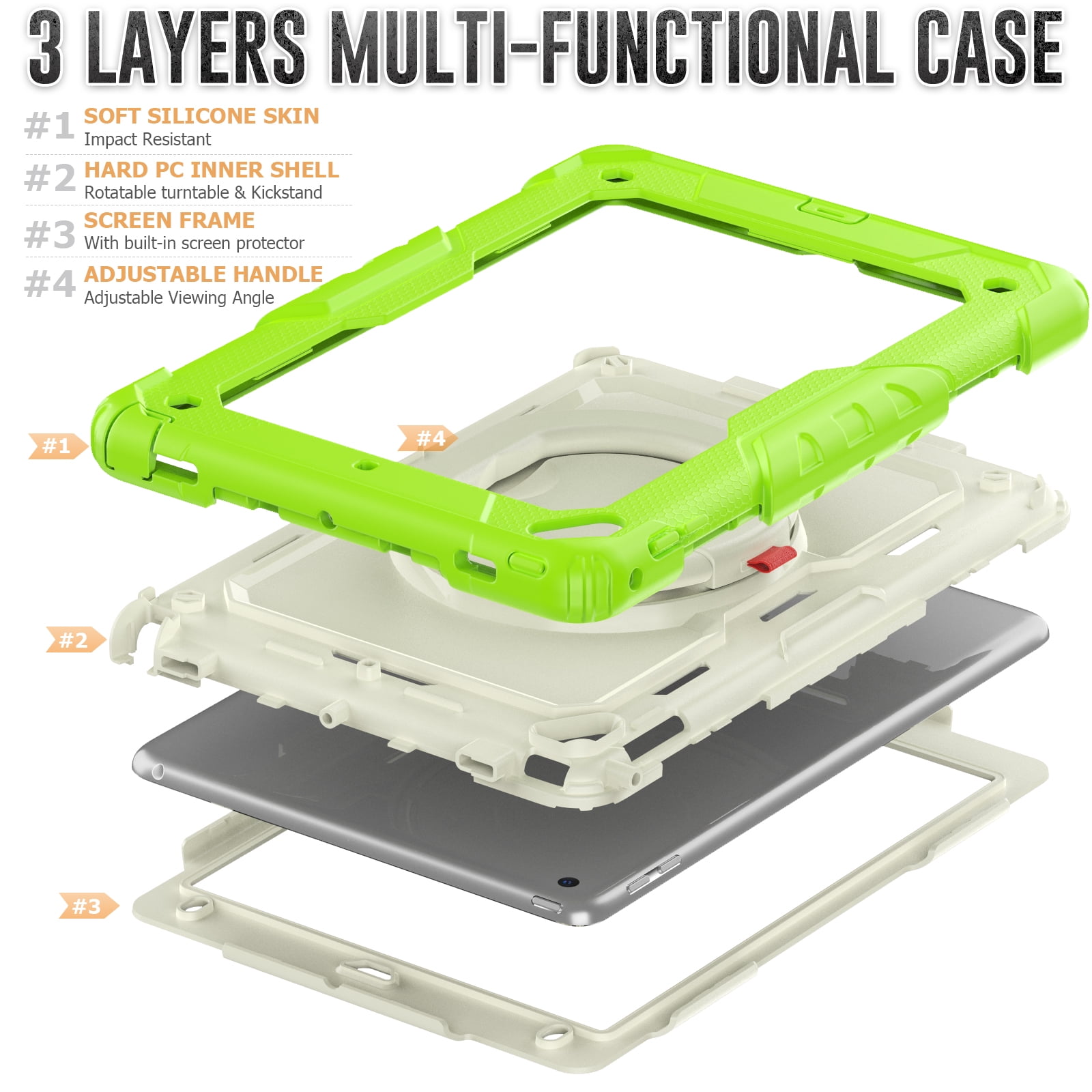 Allytechgroup Screen Protector Case for Apple iPad 6th 5th Generation 9.7" 2018/2017, Heavy Duty Protective Build-in Pencil Holder Handle Stand Rugged Bumper Case Kids Friendly,Lime