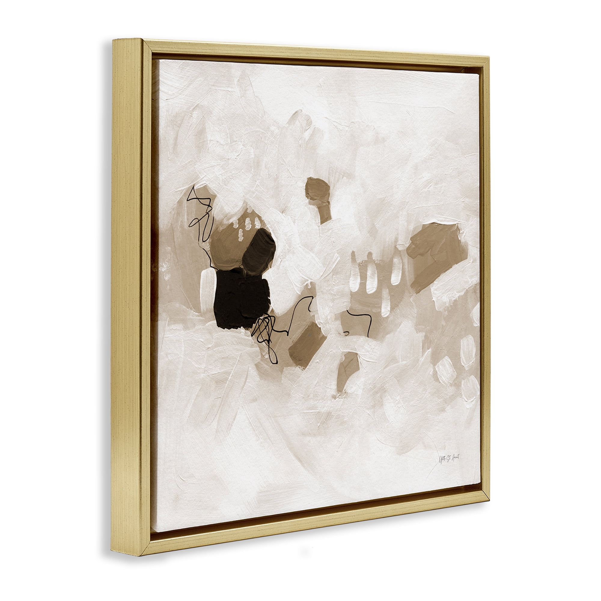 Stupell Industries Neutral Classic Conservatory Abstract Painting Gold Floater Framed Canvas Art Print Wall Art, 25 x 25