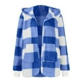 thumbnail image 3 of Jacket Women Autumn Winter Casual Fashion Hooded Plaid Jackets Trench Coat Women Blue L, 3 of 4