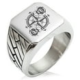 thumbnail image 1 of Stainless Steel Nautical Floral Rose Compass Geometric Pattern Biker Style Polished Ring, 1 of 1