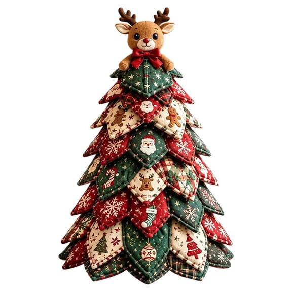 DIY Quilted Christmas Tree Fabric Toy, Soft Mini Holiday Tabletop Decoration for Home Office Decor