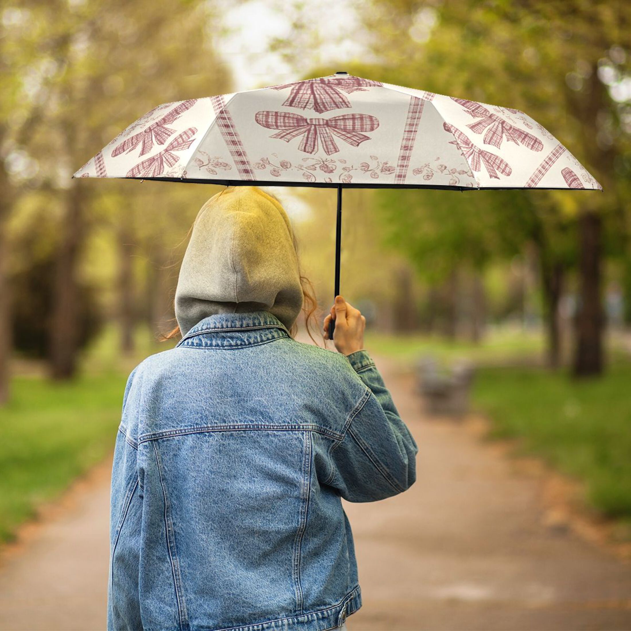 ALAZA Retro Bows UPF 50+ Compact Folding Umbrella for Rain Travel Umbrella Packable