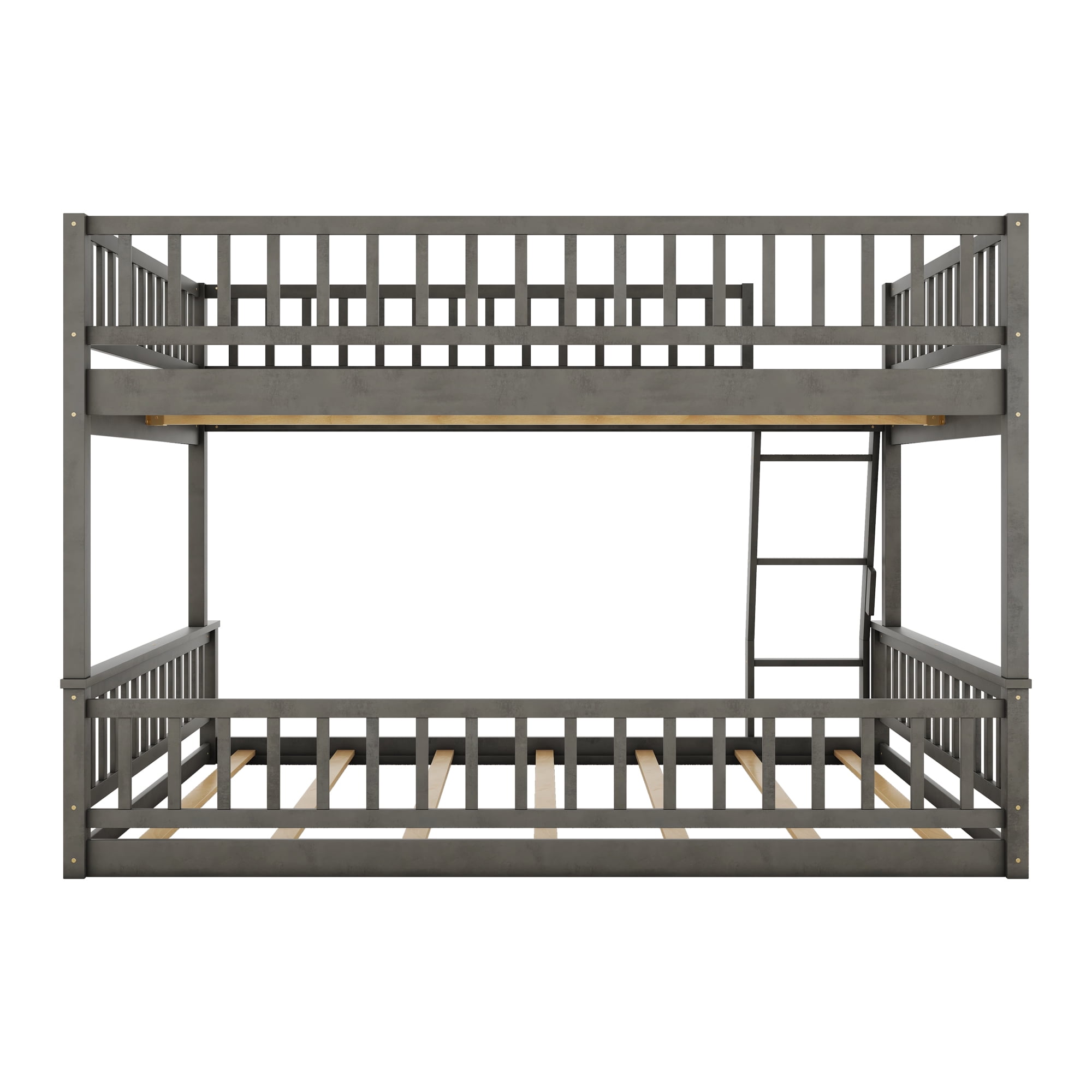 MAYEERTY Full XL over Queen Bunk Bed with Ladder and Guardrails, Gray