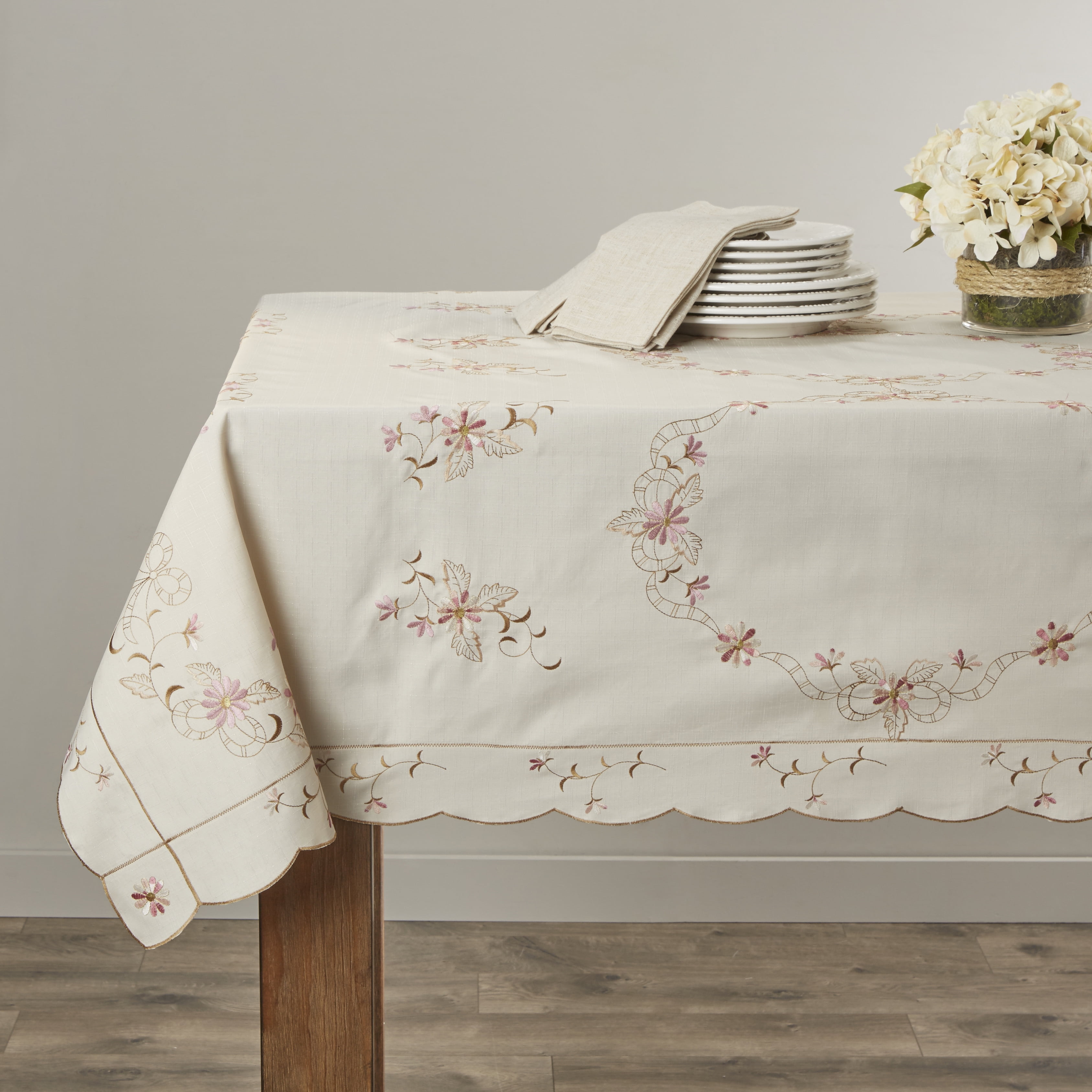 Embroidery 54x72" Floral Cutwork Embroidered Tablecloth w/ Napkins Elegan Linen 