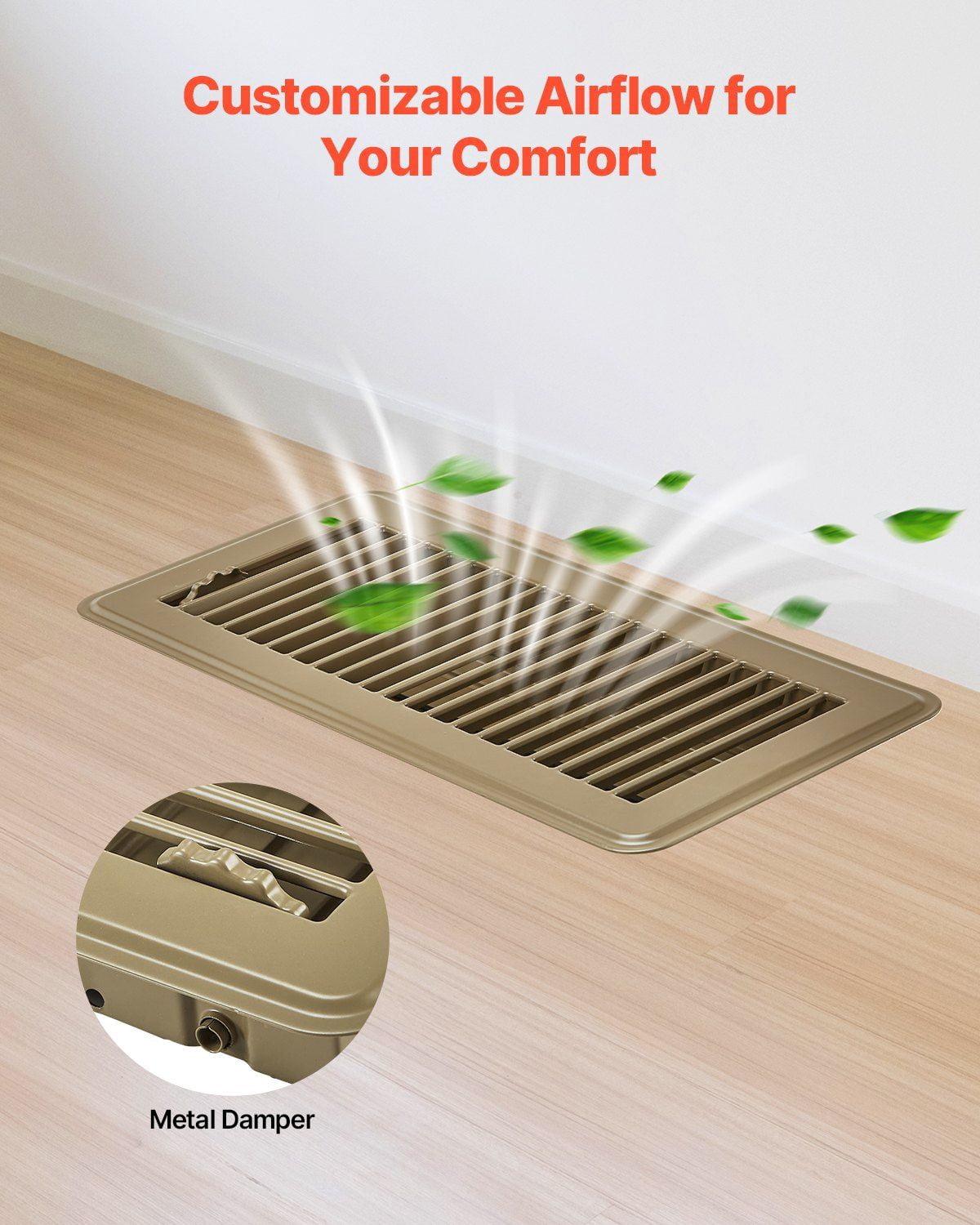 6-Pack 4x10 Inch Brown Floor Registers, Heavy Duty Iron HVAC Air Vent Covers for Home Heating & Cooling