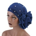 thumbnail image 5 of Yesbay Faux Pearl Decor Big Flower Women Elastic Hat Soft Head Wrap Cap Gifts,Purple, 5 of 7