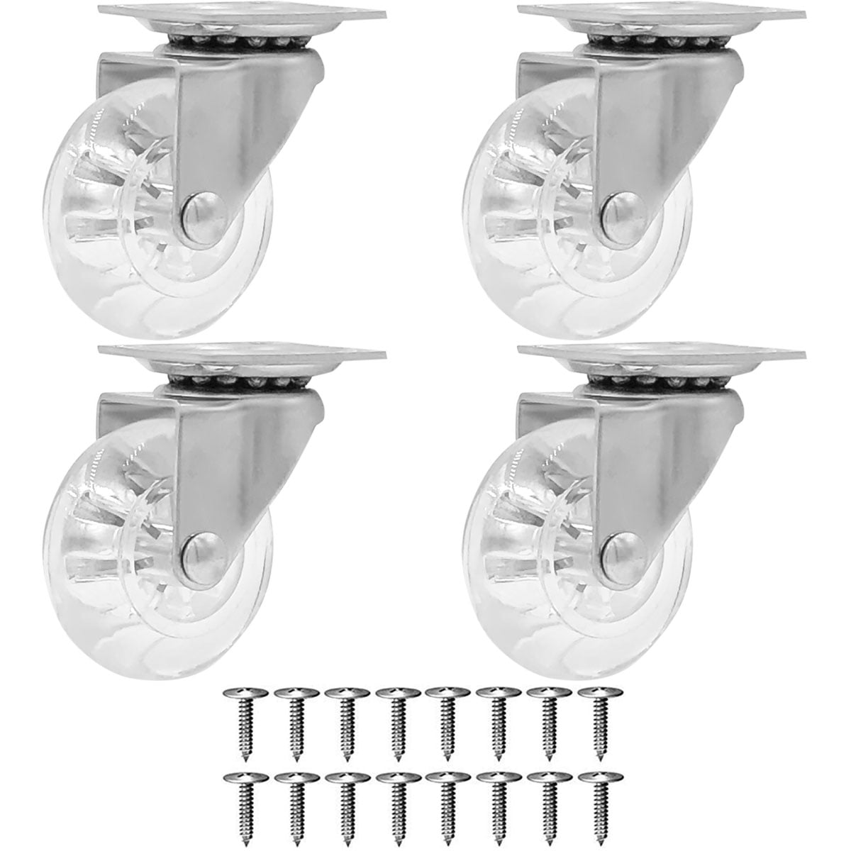 4 Pack Clear Swivel Caster W/ Brake 1.5" Transparent Wheels with Screws 