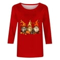 thumbnail image 4 of TKLPEHG Thanksgiving Shirts for Women 3/4 Sleeve Tops Round Neck Fall Fashion Funny Gnome Graphic Shirts Pullover (Red,M), 4 of 4