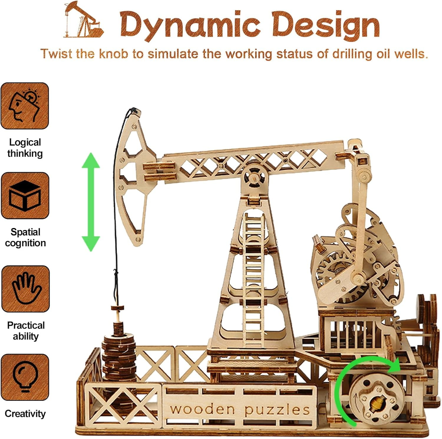 3D Wooden Puzzle for Adults, Mechanical Oil Well Drilling Rig Puzzle, DIY Vehicle Model Building Kit Handicraft Wood Craft Hobbies Toy, Birthday for Hobbyist 14+ Family Women Men, 186 Pcs