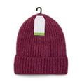 thumbnail image 2 of Time and Tru Women's Rib Beanie, One Size Fits Most, Wine Combo, 2 of 3