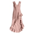 thumbnail image 5 of VBVC Women's Sleeveless V Neck Maxi Dress, Ladies' Ruffled High Low Hem Flowy Dress, Summer Casual Vacation Dress For Women,Pink,S-3XL, 5 of 7