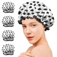 thumbnail image 7 of Shower Caps,White and Black Of Leopard Print Waterproof Shower Cap for Women 4 Pieces,Double Reusable Hair Cover for Shower PEVA Elastic Stretch Hem, 7 of 7