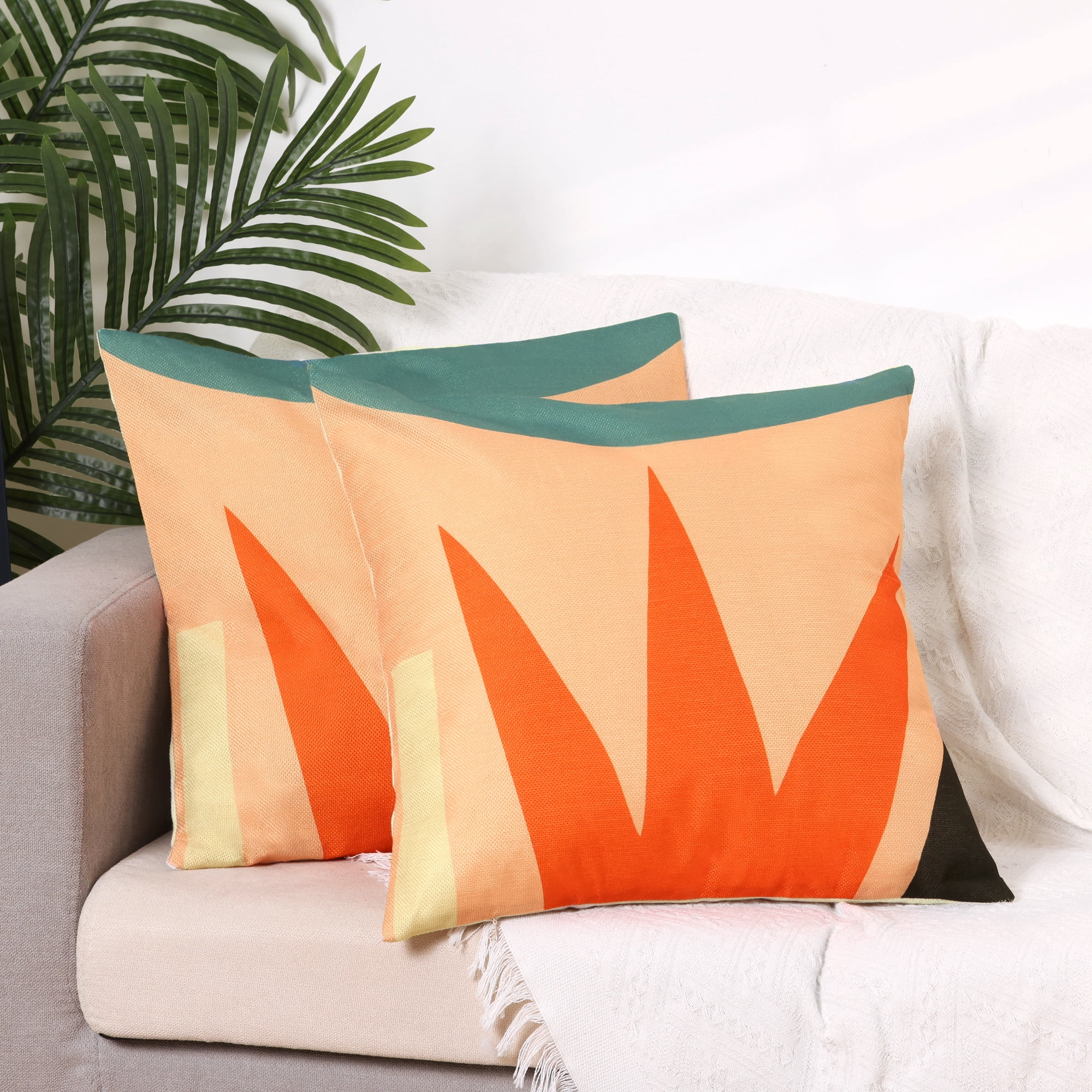 Unique Bargains Linen Printed Contemporary Decorative Throw Pillow Cover (2 Count) Orange-2 18" x 18"