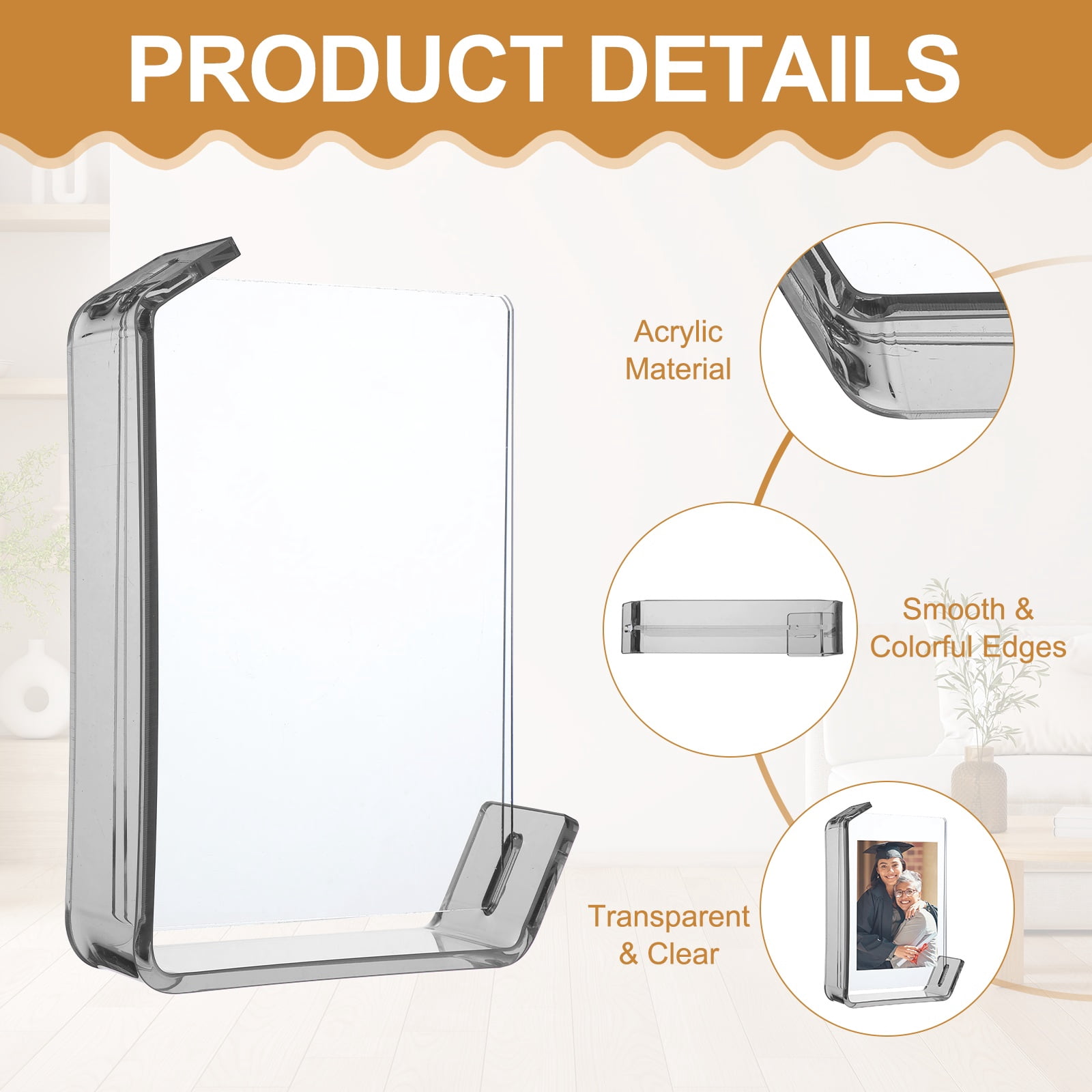 Unique Bargains Durable Acrylic Floating Picture Frame for Wall Gray 5" x 7"